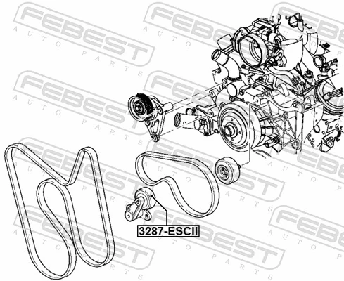 3287ESCII Febest Натяжитель клинового ремня