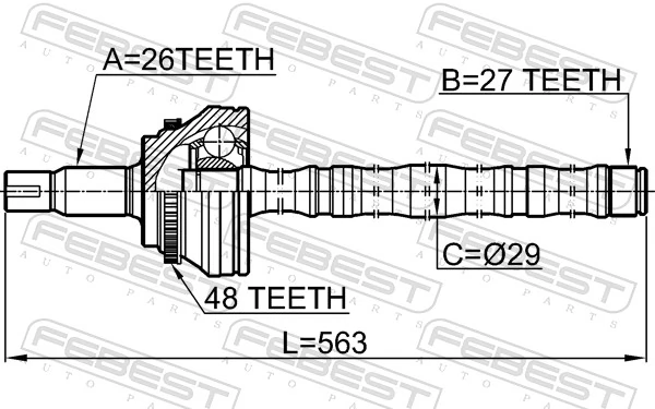 0114ACV30A48 Febest ШРУС наружный передний, правый