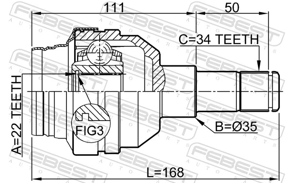 1011C100R Febest Шарнир угловых скоростей внутренний задний