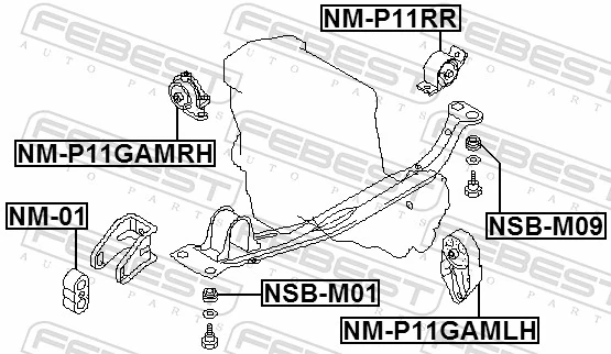 NMP11GAMLH Febest Подушка (опора) двигателя, левая