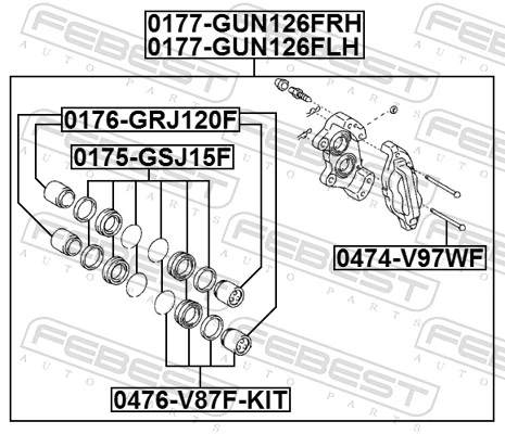 0177GUN126FRH Febest Суппорт тормозной, передний, правый