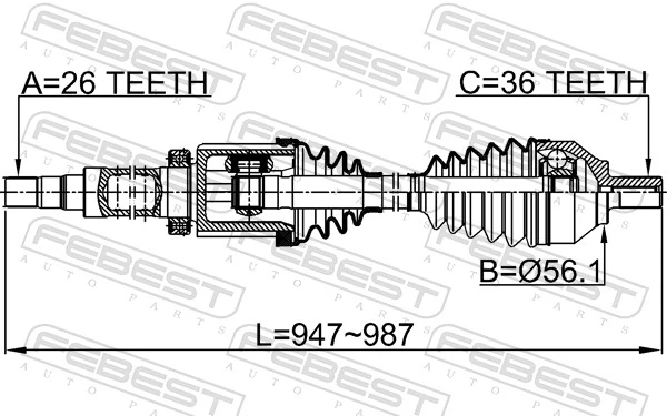 2714S40RH Febest Полуось передняя, правая