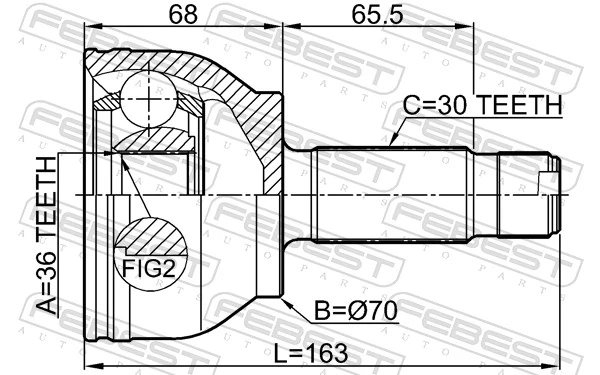 1610W639R Febest Шарнир равных угловых скоростей задний