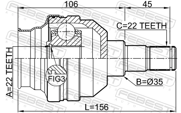 1011T255LH Febest Граната внутренняя передняя левая