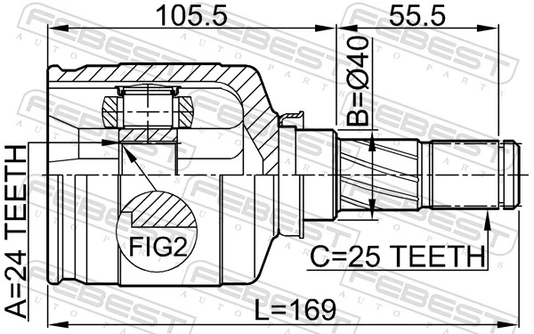 0211P12QR20LH Febest Граната внутренняя передняя левая