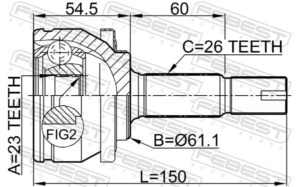 0110ZZE150 Febest Наружная граната