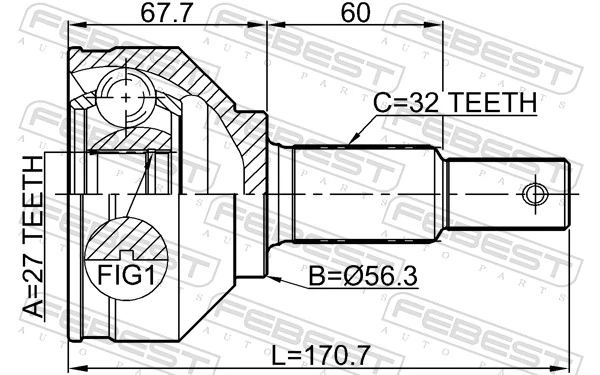 0210J32 Febest Наружная граната