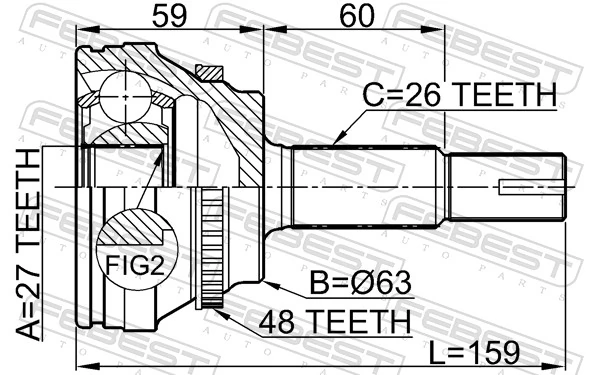 0110ACV40A48 Febest Наружная граната