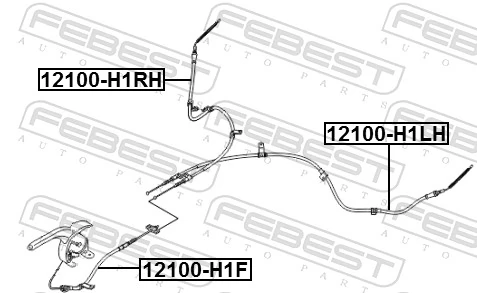 12100H1F Febest Трос стояночного тормоза передний