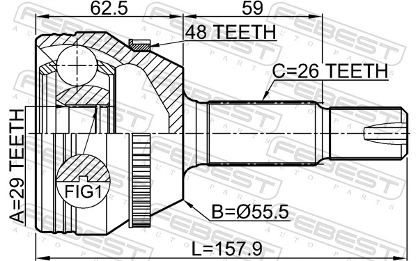 0110ZZE132A48 Febest Наружная граната