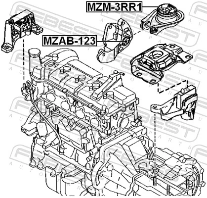 MZAB123 Febest Сайлентблок кронштейна задней подушки двигателя