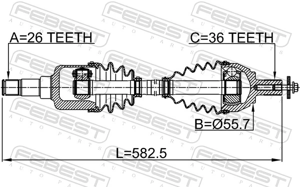 2114CB4LH Febest Полуось передняя левая
