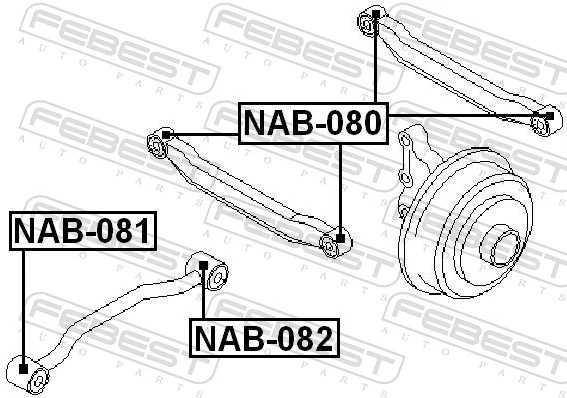 NAB082 Febest Сайлентблок заднего продольного рычага, задний