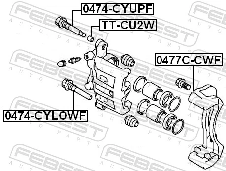 0474CYLOWF Febest Направляющая суппорта переднего нижняя