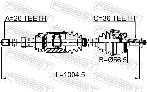 BB8430 Posterparts Полуось передняя, правая