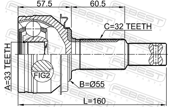 0210L33 Febest Наружная граната