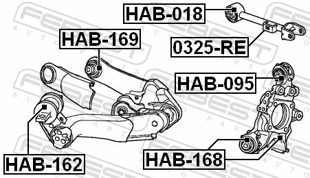 HAB095 Febest Сайлентблок заднего поперечного рычага, внутренний