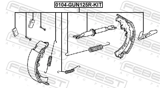 0104GUN125RKIT Febest Комплект монтажный задних барабанных колодок