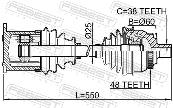 2114GAL Febest Полуось передняя левая