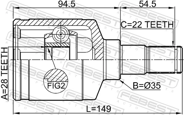 0711RS413LH Febest Граната внутренняя передняя левая