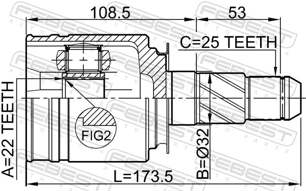 0211FX35RH Febest Граната внутренняя передняя правая
