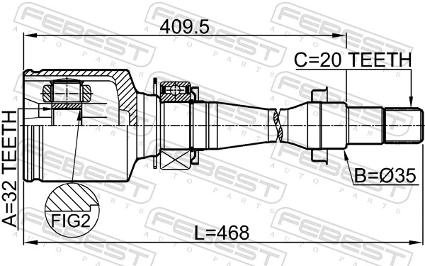 0111CT220RH Febest Граната внутренняя передняя правая