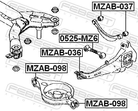 MZAB036 Febest Сайлентблоки продольных рычагов передней подвески