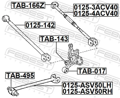 0125ASV50LH Febest Рычаг (тяга) задней подвески продольный нижний левый