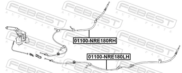 01100NRE180RH Febest Трос ручного тормоза задний, правый