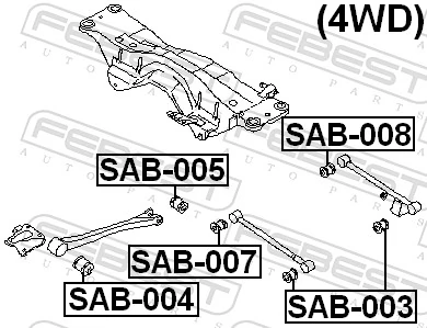 SAB008 Febest Сайлентблок заднего поперечного рычага, внутренний