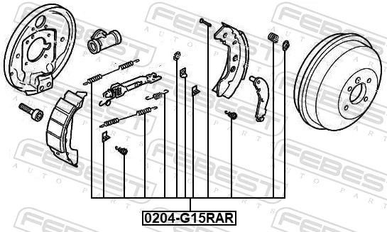 0204G15RARKIT Febest Комплект монтажный задних барабанных колодок