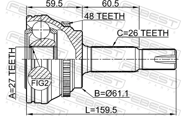 0110ASV50A48 Febest Граната внутренняя передняя правая