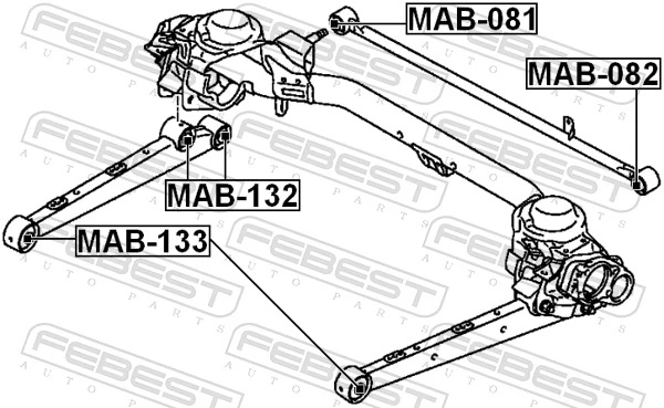 MAB132 Febest Сайлентблок задней продольной тяги