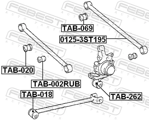 TAB002RUB Febest Сайлентблок заднего поперечного рычага, наружный