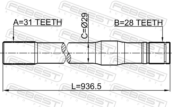 0212Y61LH Febest Полуось передняя левая