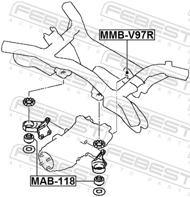 MAB118 Febest Сайлентблок траверсы крепления переднего редуктора передний