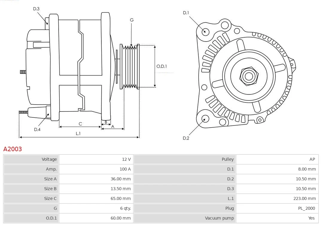 Генератор автомобиля As-pl A2003