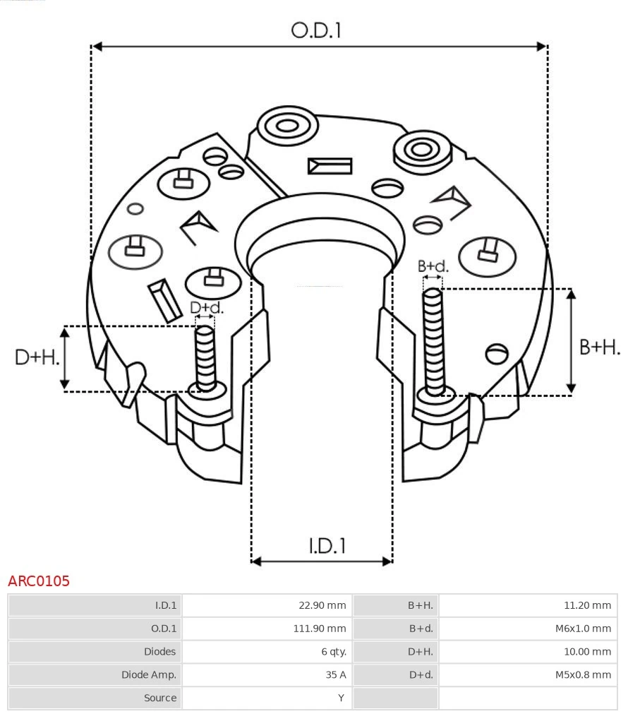 Eixo de diodos do gerador Ford Fiesta J5S, J3S