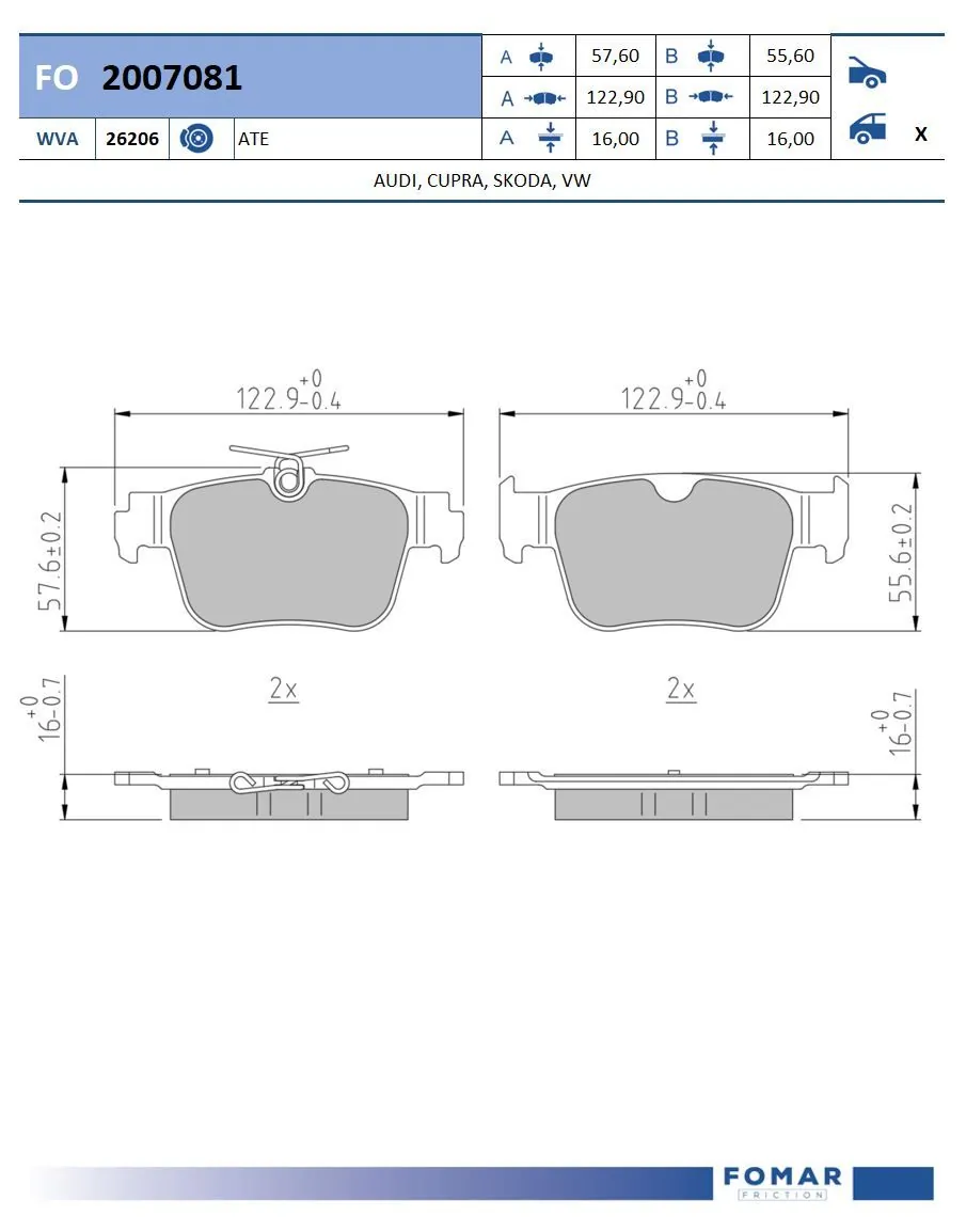 Sapatas do freio traseiras de disco Audi A3  8VS, 8VM