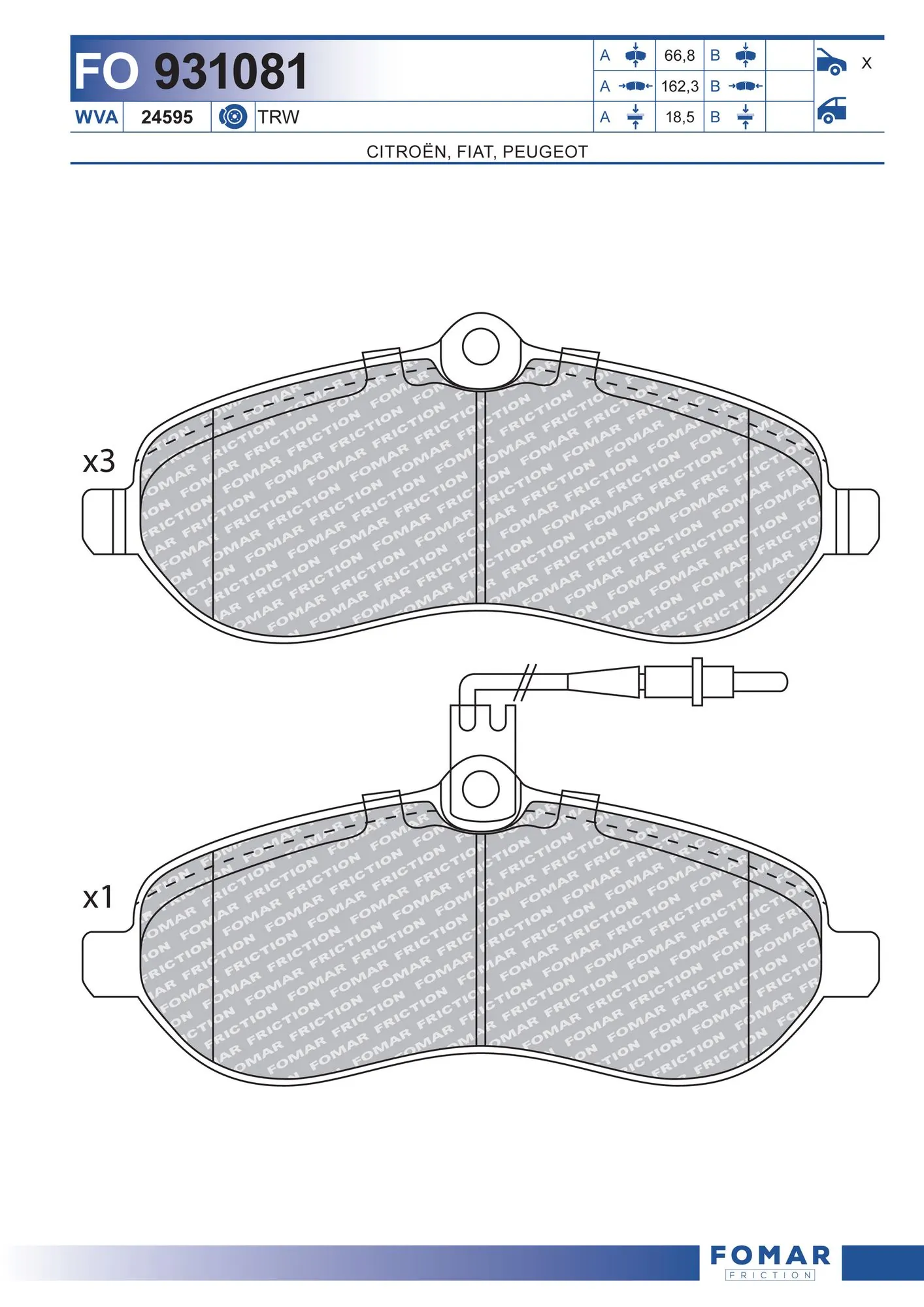 Sapatas do freio dianteiras de disco Peugeot Expert  VF