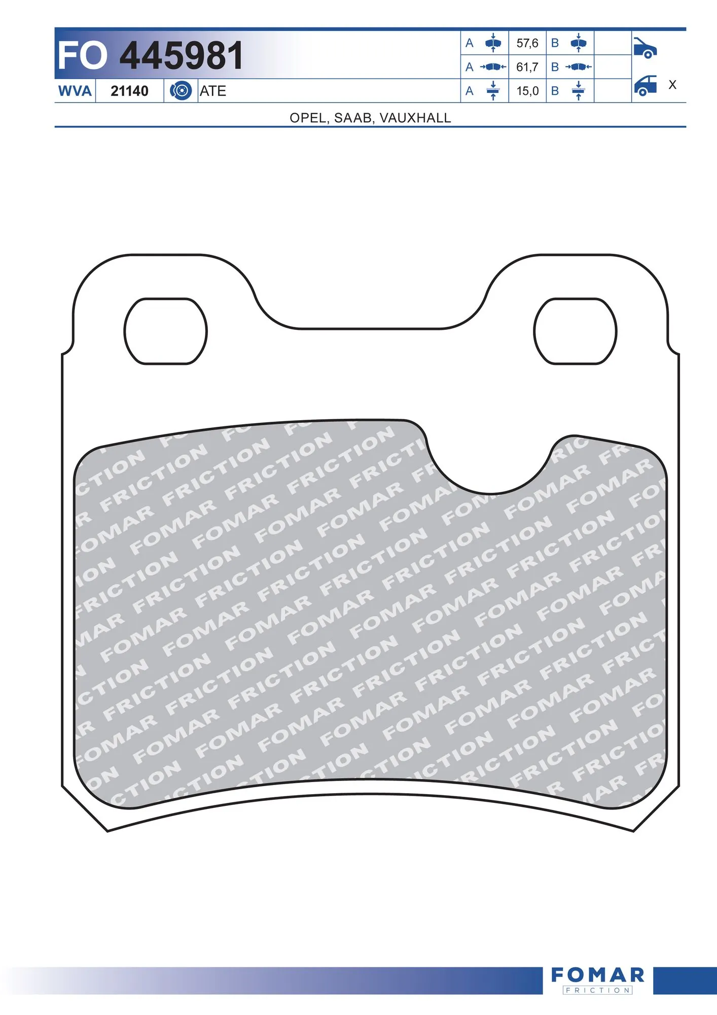 Колодки тормозные дисковые комплект на Opel Astra F 53, 54, 58, 59