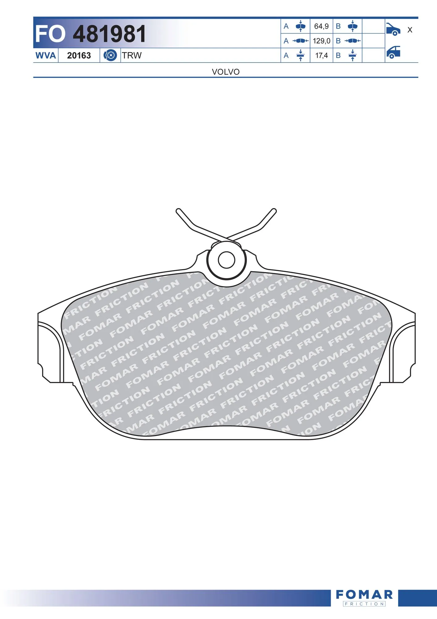 Колодки передние на Volvo 940  944