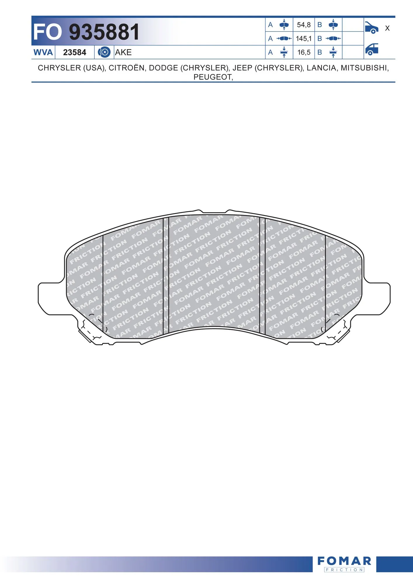 Sapatas do freio dianteiras de disco Mitsubishi ASX  GA