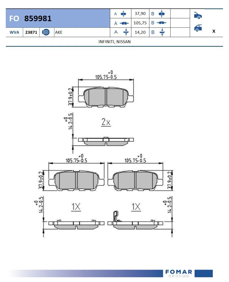 Sapatas do freio traseiras de disco Nissan X-Trail  T30