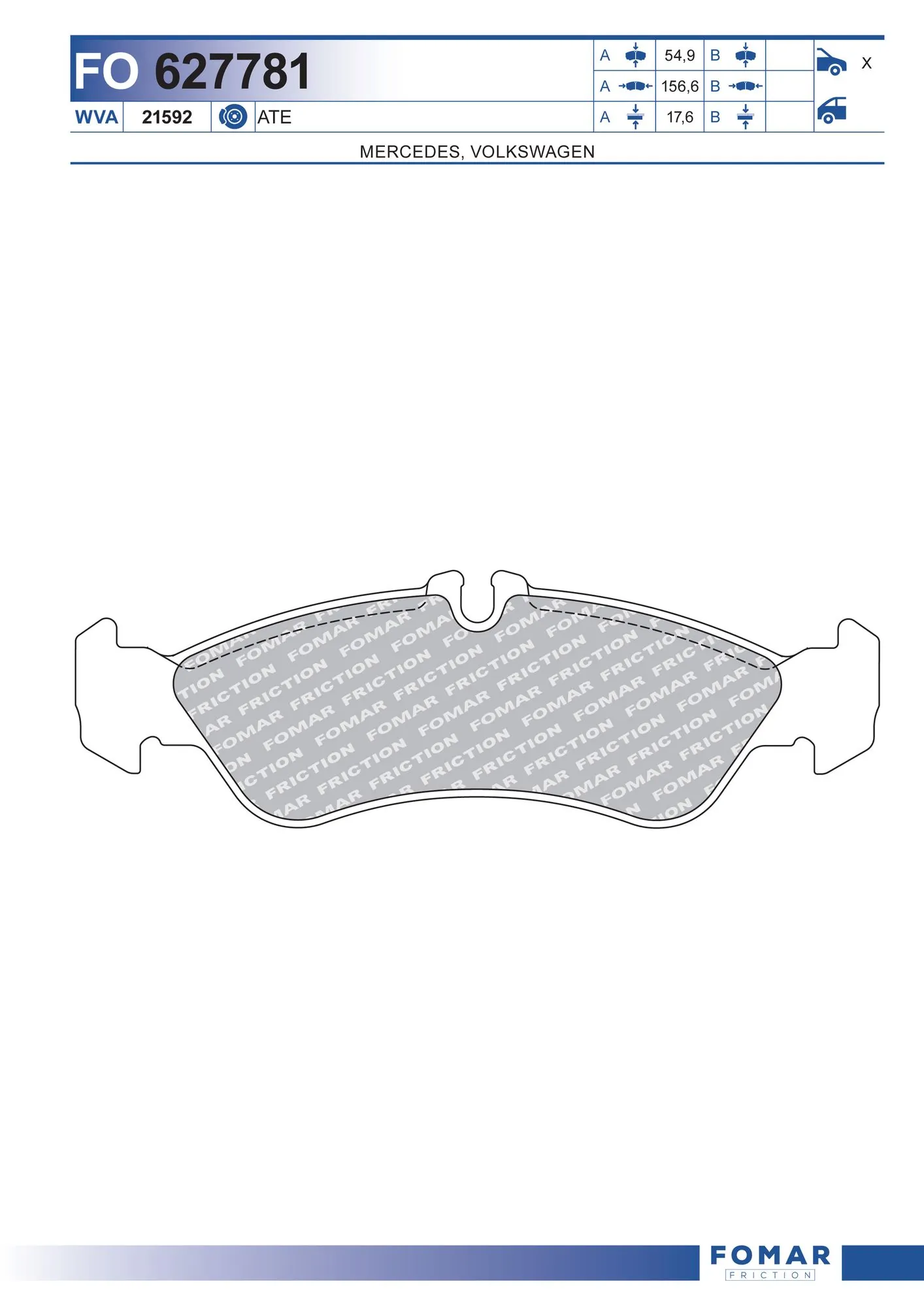 Колодки дисковые  Mercedes Sprinter I 2-t автобус (901, 902) (1995 - 2006) цена, от 18.57 USD