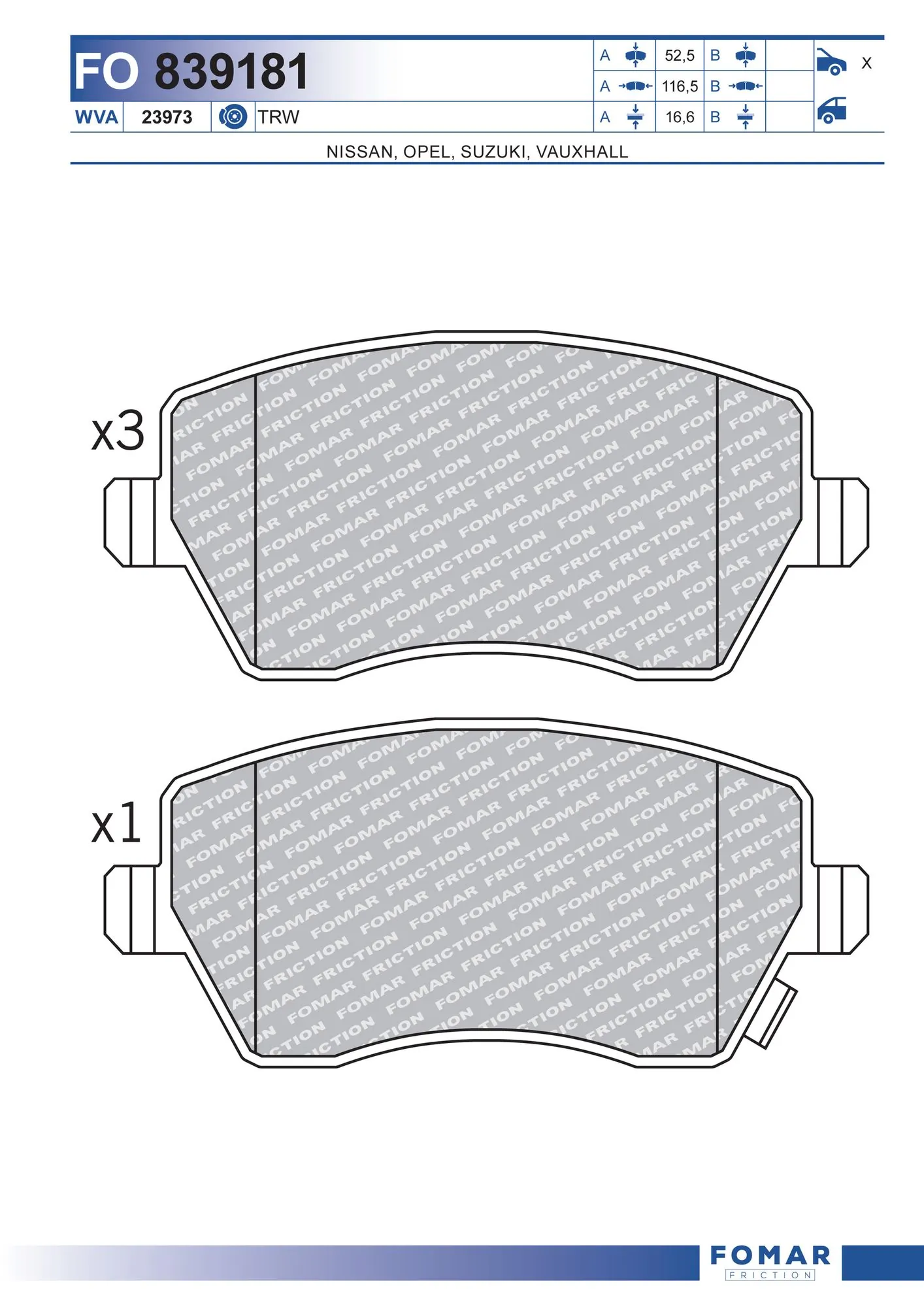 Sapatas do freio dianteiras de disco Suzuki Swift III RS