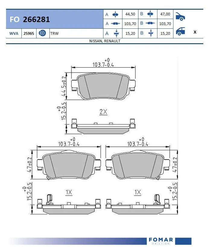 Sapatas do freio traseiras de disco para Nissan Qashqai II J11