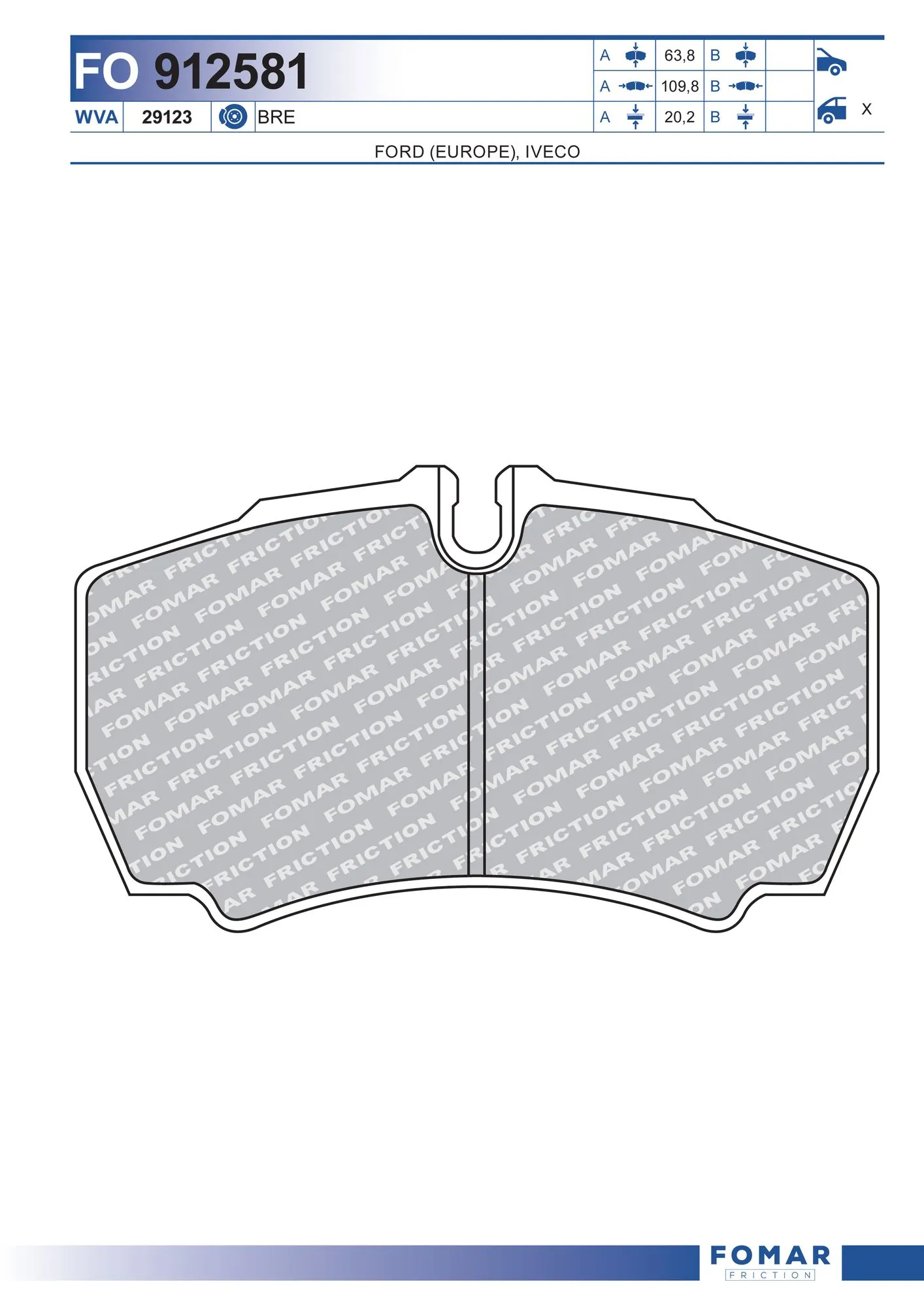 Задние дисковые колодки Iveco 42560080