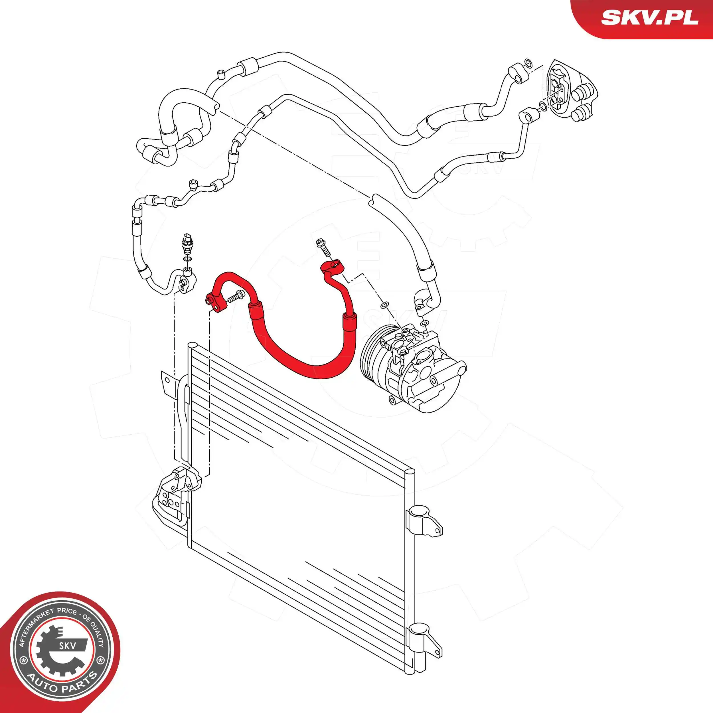 Купить 43SKV551 SKV Шланг кондиционера, от компрессора к радиатору