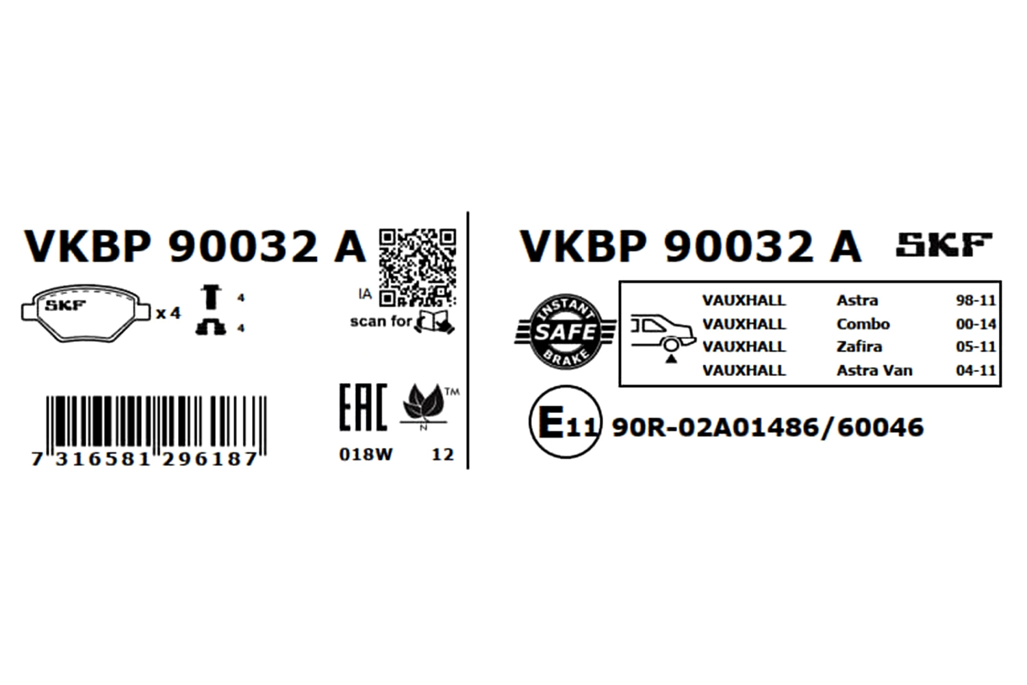Задние тормозные колодки VKBP90032A SKF